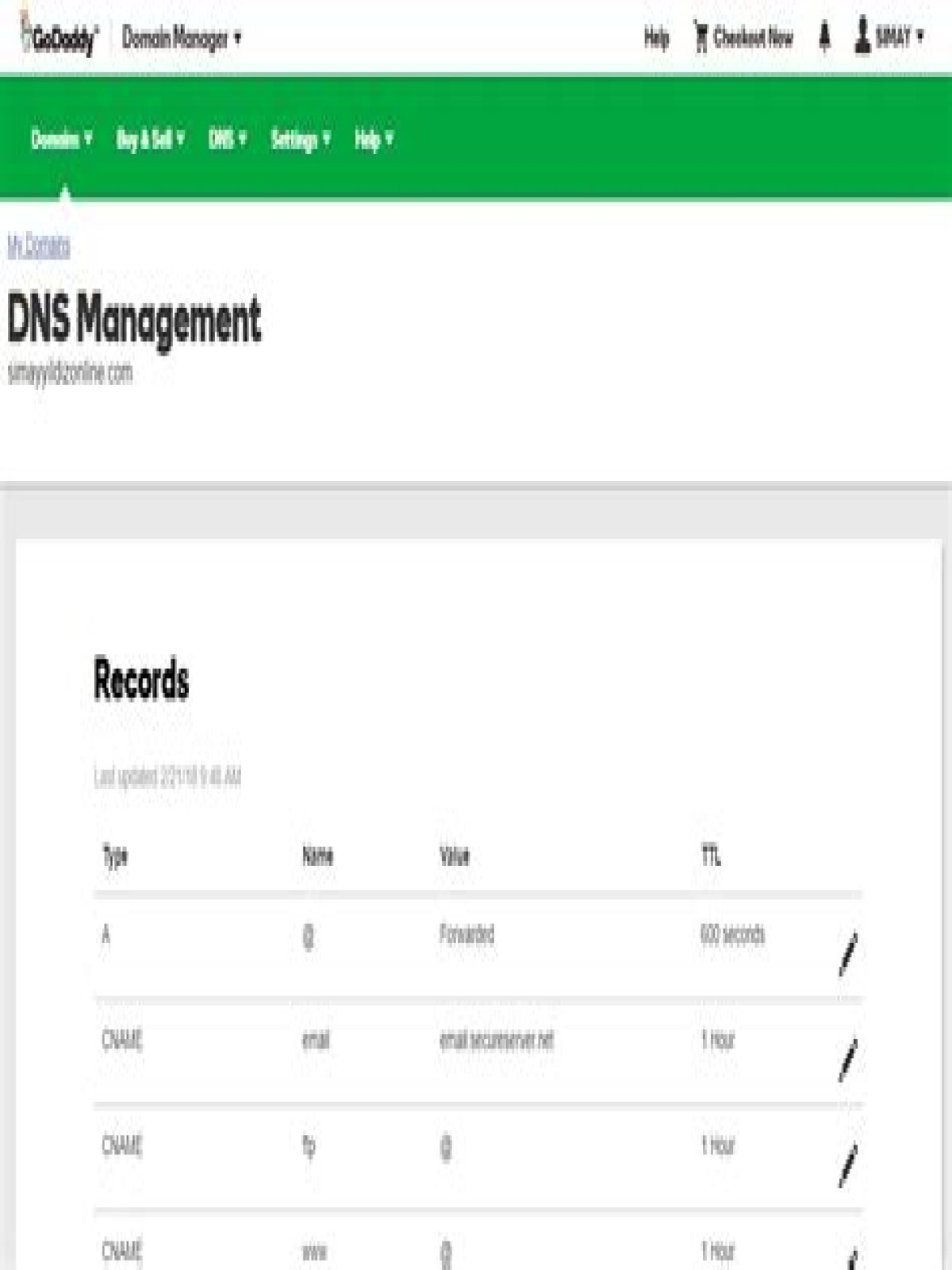 How do I manage DNS records in GoDaddy